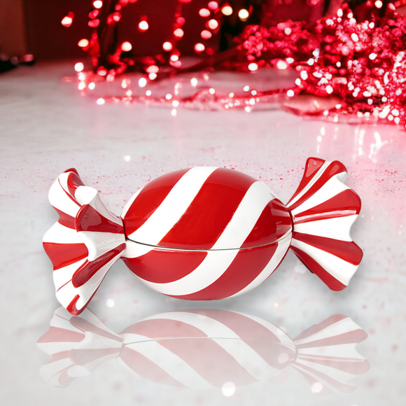 Red/White Round Candy Wrapper Box Christmas Decor *SHIPS WITHIN 15 DAYS*