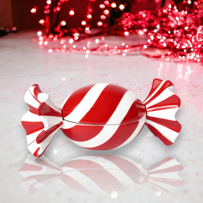 Red/White Round Candy Wrapper Box Christmas Decor *SHIPS WITHIN 15 DAYS*