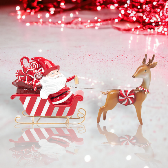 Candy Cane Santa In Sled With Reindeer Christmas Decor *SHIPS WITHIN 15 DAYS*