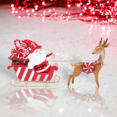 Candy Cane Santa In Sled With Reindeer Christmas Decor *SHIPS WITHIN 15 DAYS*
