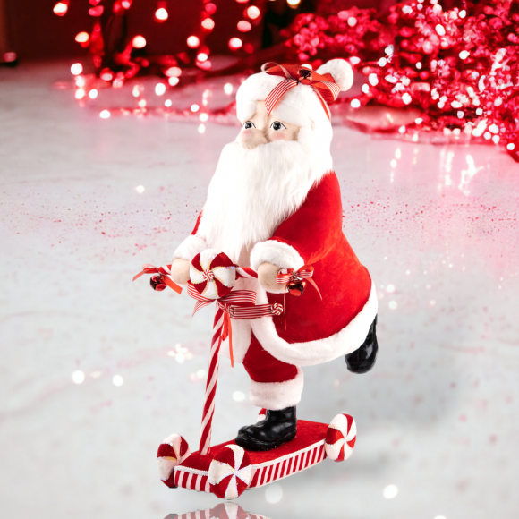 33&quot; Red Candy Cane Santa on Scooter Christmas Decor *SHIPS WITHIN 15 DAYS*
