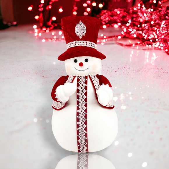 25.5&quot; Red/Lace Snowman Christmas Decor *SHIPS WITHIN 15 DAYS*