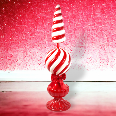 62in Peppermint Swirl Topiary Tree on Red Base Christmas Decor *SHIPS WITHIN 15 DAYS*