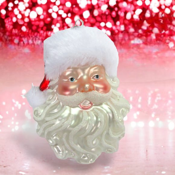Santa Head With Fur Ornaments Set Of 2 Christmas Decor *SHIPS WITHIN 15 DAYS*
