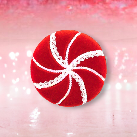 12.5&quot; Red/Lace Round Candy Christmas Decor *SHIPS WITHIN 15 DAYS*