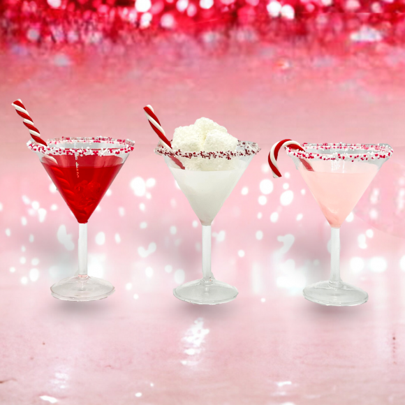 Peppermint Martini Ornaments Set of 3 Christmas Decor *SHIPS WITHIN 15 DAYS*