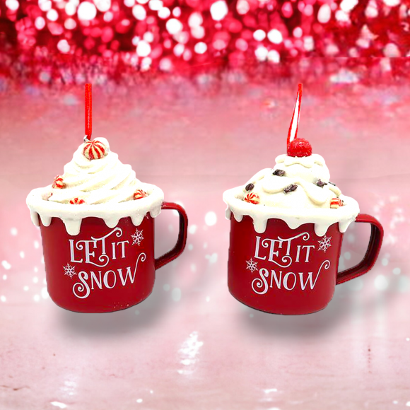 Hot Chocolate Mugs Ornaments Set Of 4 Christmas Decor *SHIPS WITHIN 15 DAYS*