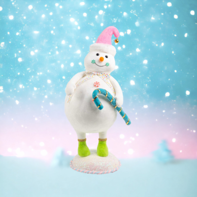 22&quot; Snowman With Blue Candy Cane Christmas Decor *SHIPS WITHIN 15 DAYS*