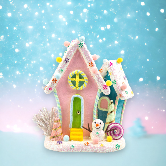 14&quot; Pink/Blue Candy House Christmas Decor *SHIPS WITHIN 15 DAYS*