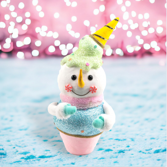 15&quot; Snowman Cupcake With Ice Cream Christmas Decor *SHIPS WITHIN 15 DAYS*