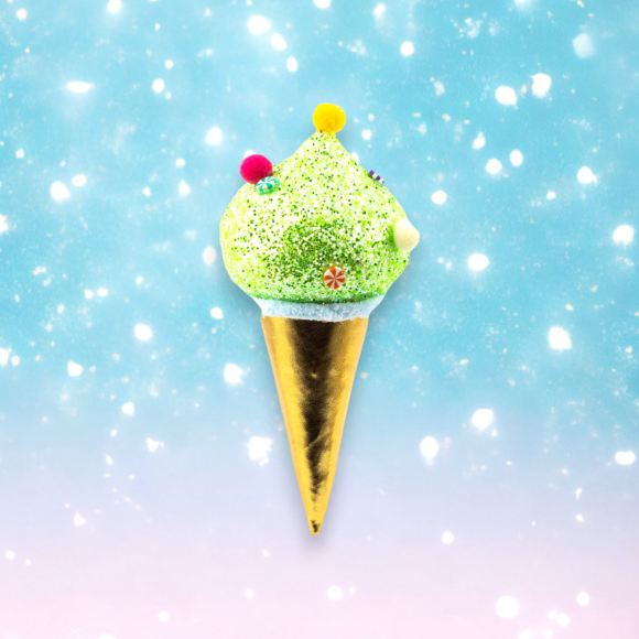 7&quot; Green Hanging Ice Cream Cone Christmas Decor *SHIPS WITHIN 15 DAYS*