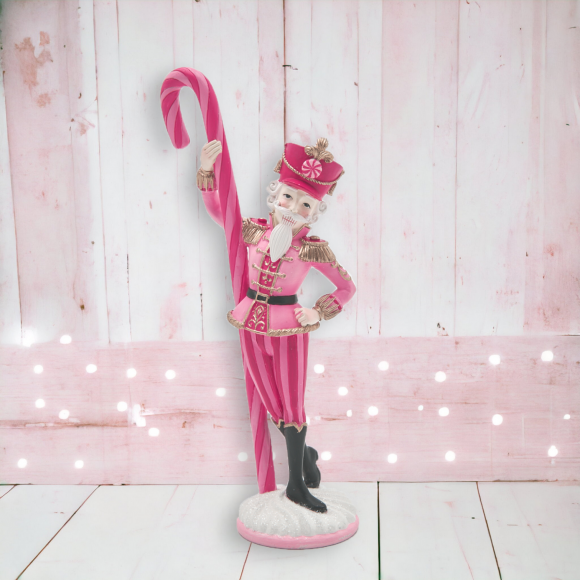 9in Pink Nutcracker With Candy Cane Christmas Decor