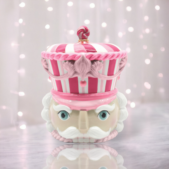 Pink Nutcracker Cookie Jar Christmas Decor *SHIPS WITHIN 15 DAYS*