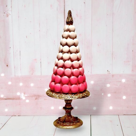 Pink Macaron Tree With Gold Base Christmas Decor *SHIPS WITHIN 15 DAYS*