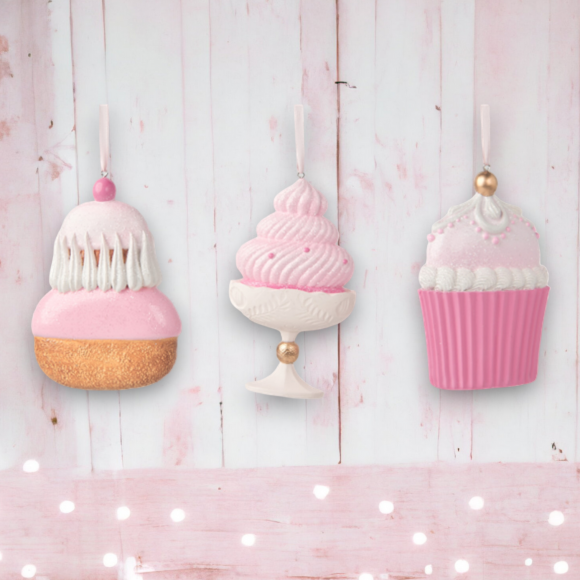 Set Of 3 Pastry Ornaments Christmas Decor *SHIPS WITHIN 15 DAYS*