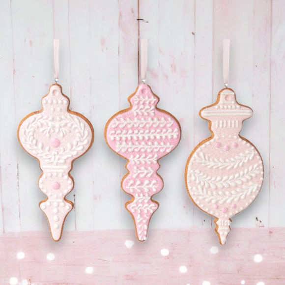 Set Of 6 Pink Cookie Ornaments Christmas Decor *SHIPS WITHIN 15 DAYS*