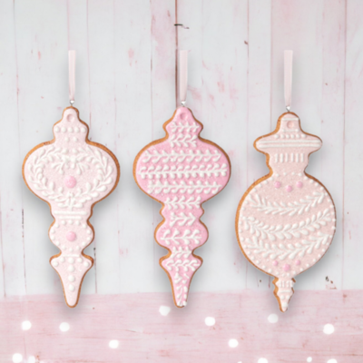Set Of 6 Pink Cookie Ornaments Christmas Decor *SHIPS WITHIN 15 DAYS*