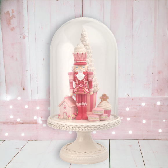 Pink Nutcracker In Cloche Christmas Decor *SHIPS WITHIN 15 DAYS*