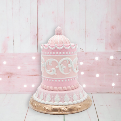 9.25&quot; Pink Cake On Gold Base Christmas Decor