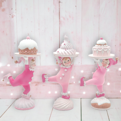 Set Of 3 8.5&quot; Pink Cake Kids With Desserts Christmas Decor