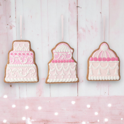 Set Of 3 Pink Cake Cookie Ornaments Christmas Decor *SHIPS WITHIN 15 DAYS*