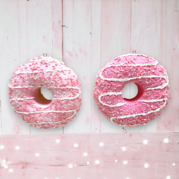 Set Of 2 Pink Donuts Ornaments Christmas Decor *SHIPS WITHIN 15 DAYS*