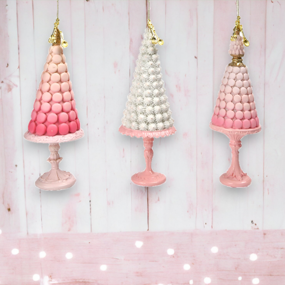 Set Of 3 Pink Macaron Tree Ornaments Christmas Decor *SHIPS WITHIN 10 DAYS*