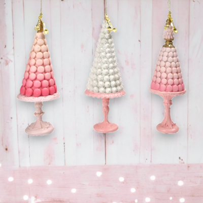 Set Of 3 Pink Macaron Tree Ornaments Christmas Decor *SHIPS WITHIN 10 DAYS*