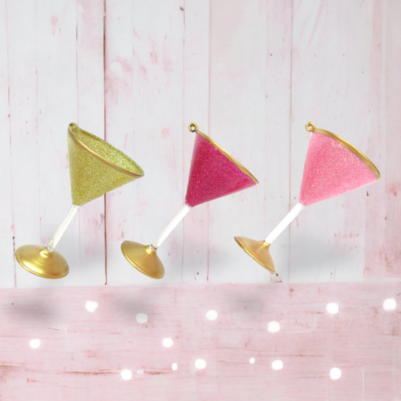 Set Of 3 Martini Glass Ornaments Christmas Decor *SHIPS WITHIN 15 DAYS*