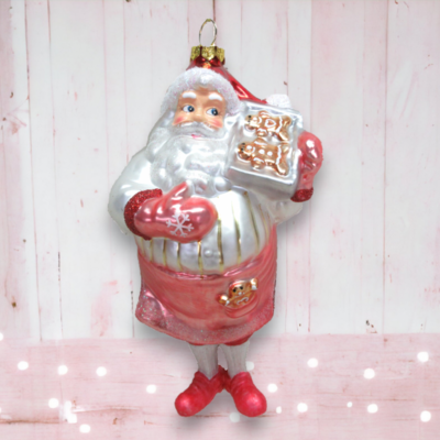 Pink Baking Santa Ornaments Set of 2 Christmas Decor *SHIPS WITHIN 15 DAYS*