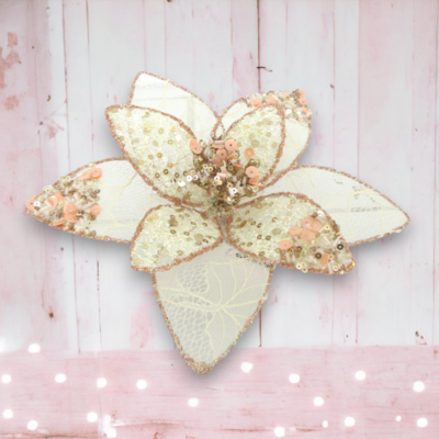 Pink Sequin Flower Clip Ornaments Christmas Decor *SHIPS WITHIN 15 DAYS*