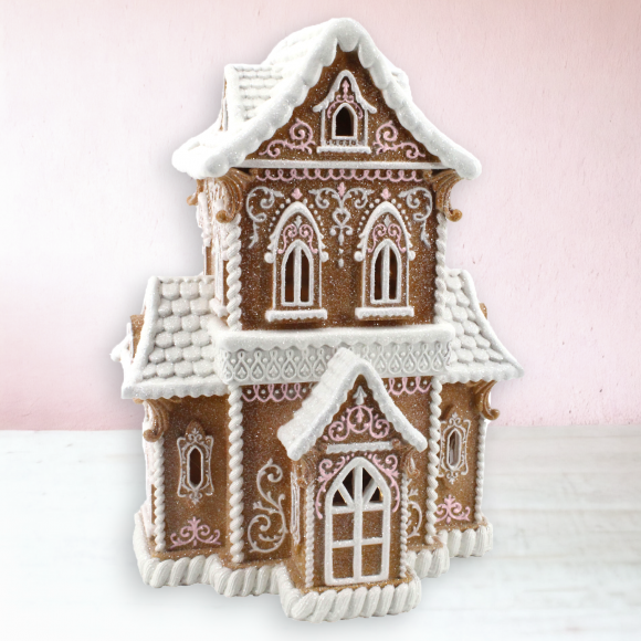 14&quot; Gingerbread Victorian House With LED Christmas Decor