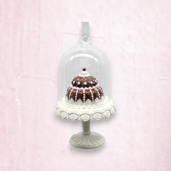 Tiered Gingerbread Cake in Cloche Ornament Christmas Decor