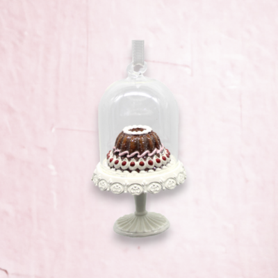 Chocolate Gingerbread Cake in Cloche Ornament Christmas Decor
