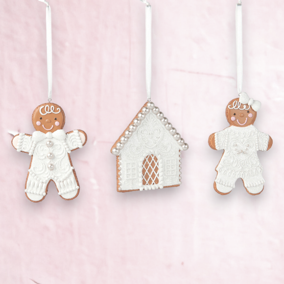 Set Of 3 Gingerbread Boy/Girl/House Ornaments Christmas Decor