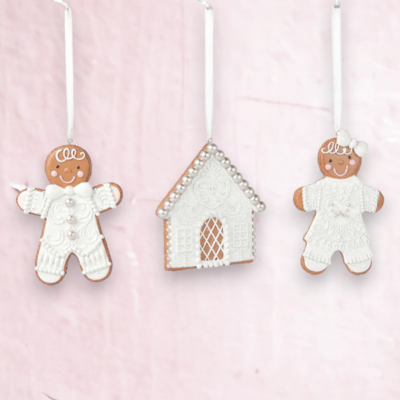 Set Of 3 Gingerbread Boy/Girl/House Ornaments Christmas Decor