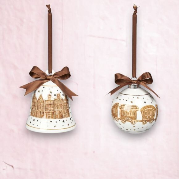 Set Of 2 Brown Bell &amp; Ball Ornaments Christmas Decor *SHIPS WITHIN 10 DAYS* NEW 2024
