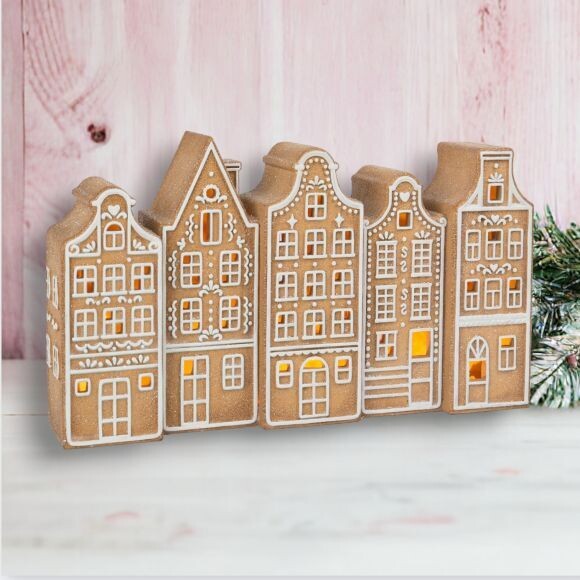 15&quot; LED Gingerbread Brownstones Christmas Decor *SHIPS WITHIN 10 DAYS*