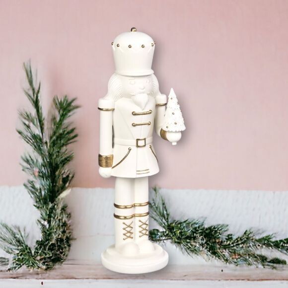 White/Gold Nutcracker w/Tree Christmas Decor *SHIPS WITHIN 10 DAYS* NEW 2024