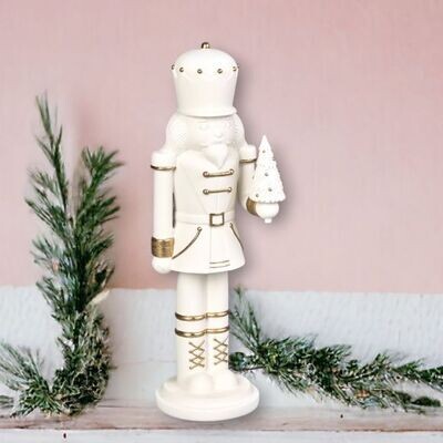 White/Gold Nutcracker w/Tree Christmas Decor *SHIPS WITHIN 10 DAYS* NEW 2024