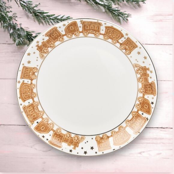 10&quot; Gingerbread Train Dinner Plates Set Of 8 Decor *SHIPS WITHIN 10 DAYS* NEW 2024