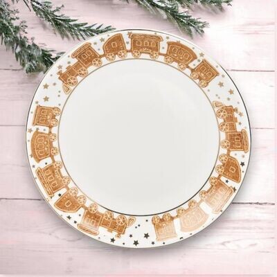 10&quot; Gingerbread Train Dinner Plates Set Of 8 Decor *SHIPS WITHIN 10 DAYS* NEW 2024
