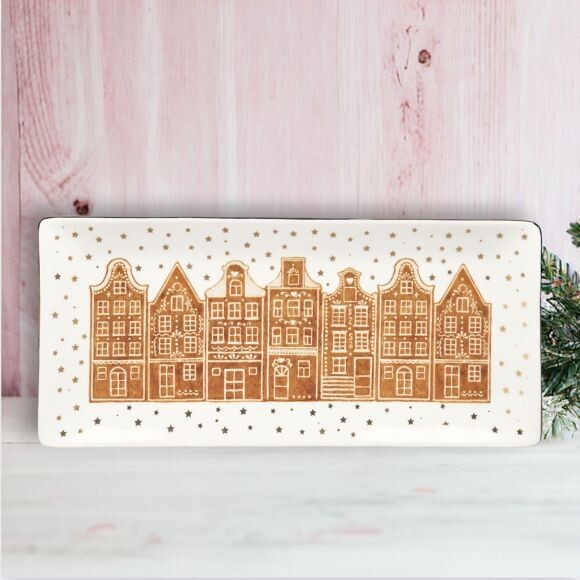 16in Gingerbread Brownstone Platter Decor *SHIPS WITHIN 10 DAYS* NEW 2024
