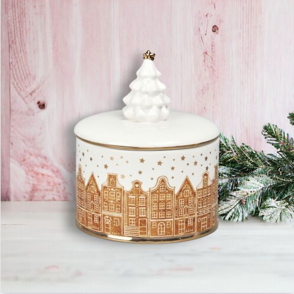 Gingerbread Brownstone Bowl With Lid  Christmas Decor *SHIPS WITHIN 10 DAYS* NEW 2024