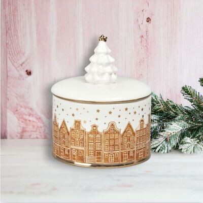 Gingerbread Brownstone Bowl With Lid  Christmas Decor *SHIPS WITHIN 10 DAYS* NEW 2024