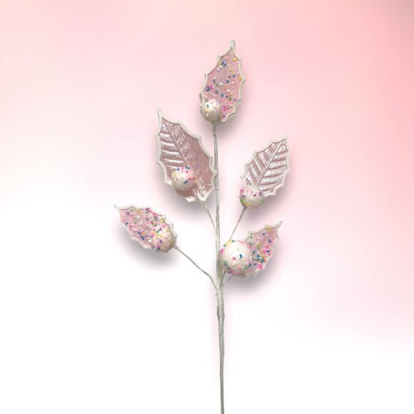 19.5&quot; Pink Candy Leaf Stem Set Of 4 Christmas Decor *SHIPS 8/2024*