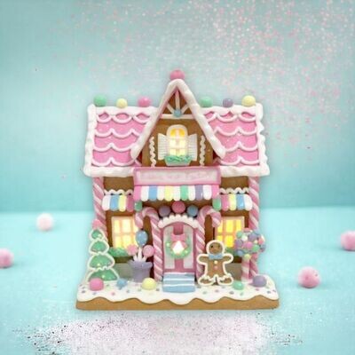 9&quot;  Pink Candy House With LED Bubble Gum Factory Christmas Decor *SHIPS WITHIN 10 DAYS* NEW 2024