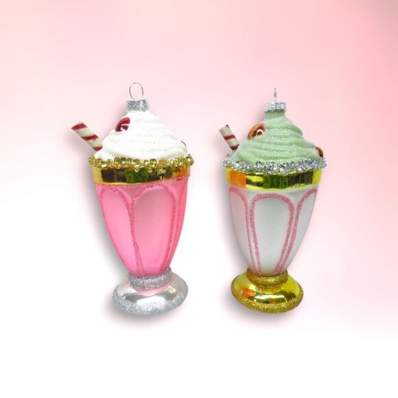 Set of 2 Pastel Milkshake Ornaments Christmas Decor *SHIPS WITHIN 10 DAYS* NEW 2024