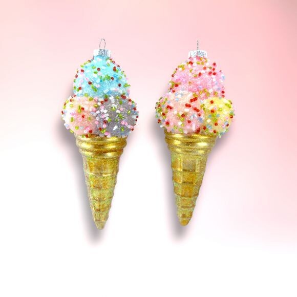 Set of 2 Triple Scoop Cone Ornaments Christmas Decor *SHIPS WITHIN 10 DAYS* NEW 2024