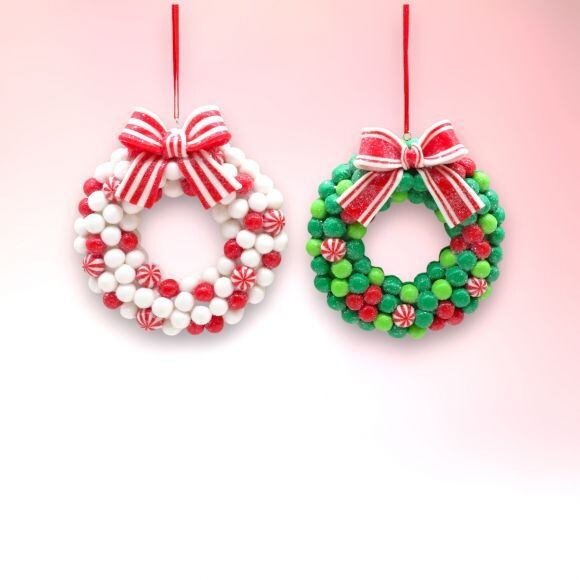 Set of 2 Candy Cane Wreath Ornaments Christmas Decor *SHIPS WITHIN 10 DAYS* NEW 2024